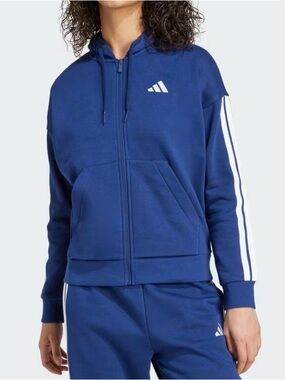 ADIDAS Women's Essentials 3-Stripes Full-Zip Fleece Hoodie Size S /Dark Blue NWT